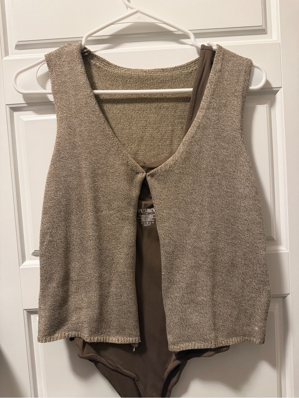 Amazon Neutral Taupe Layered Knit Vest Clasp Top